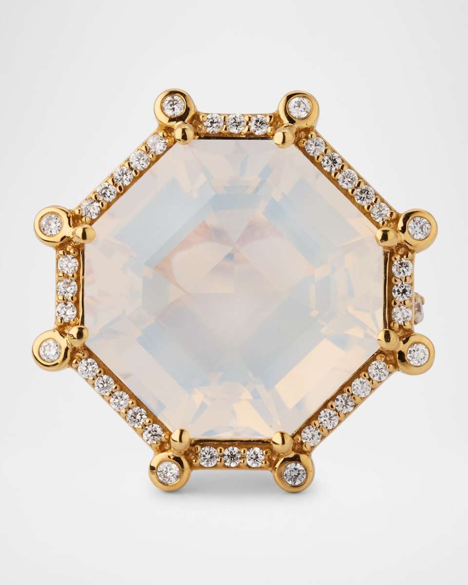 18K Yellow Gold Gossip Moon Quartz Statement Ring with Diamonds